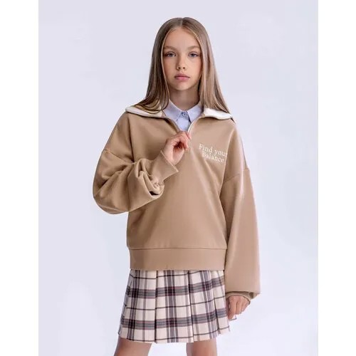 Свитшот Gloria Jeans, размер 8-10л/134-140, белый, коричневый