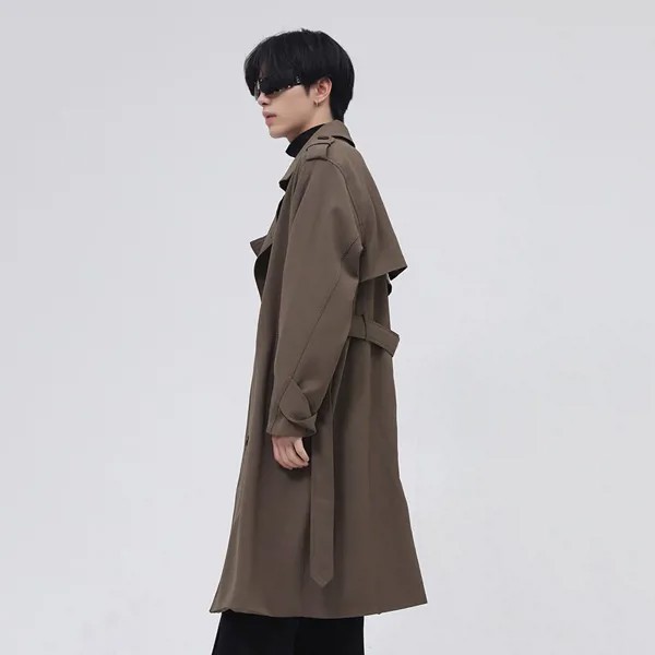 Мужская двубортная ветровка с поясом, длинное пальто большого размера в Корейском стиле, новая модель 2Y2243 на осень, 2022