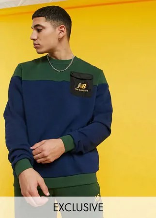 Сине-зеленый свитшот со вставками New Balance – эксклюзивно для ASOS-Темно-синий