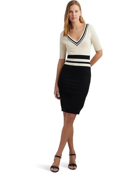 Платье LAUREN Ralph Lauren Two-Tone Cotton-Blend Sweater, цвет Black/Mascarpone Cream