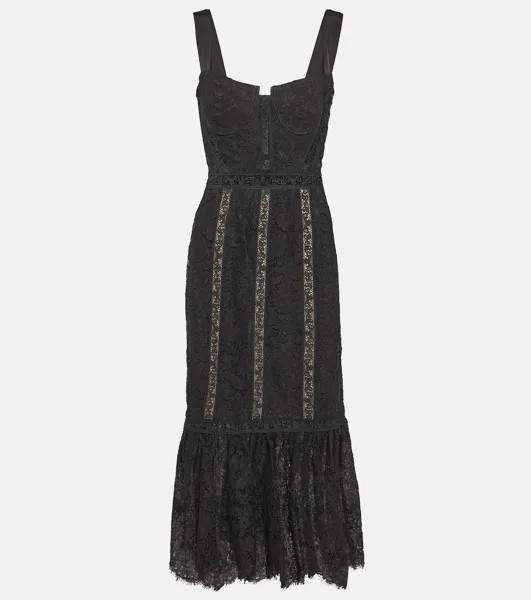 Кружевное платье миди из смесового хлопка SELF-PORTRAIT, черный