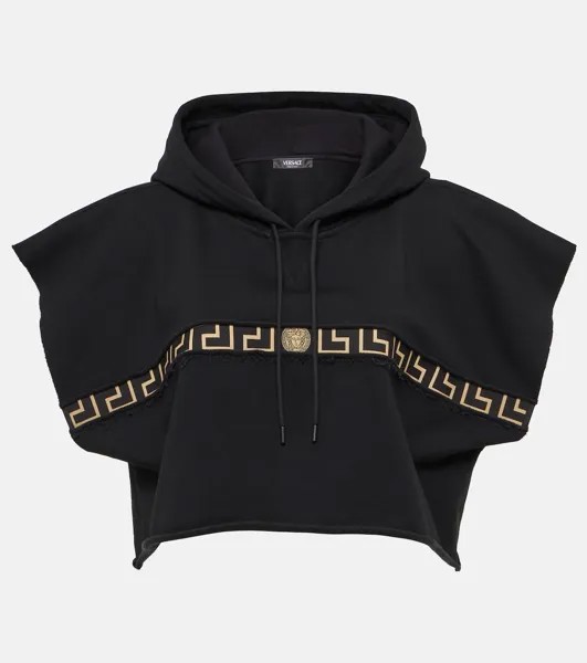 Укороченное худи из джерси Greca Border Versace, черный