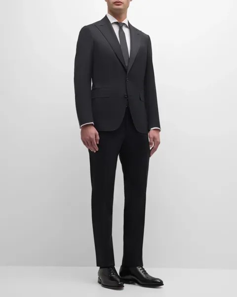 Мужской шерстяной костюм в микро клетку Super 130s Canali, цвет Black