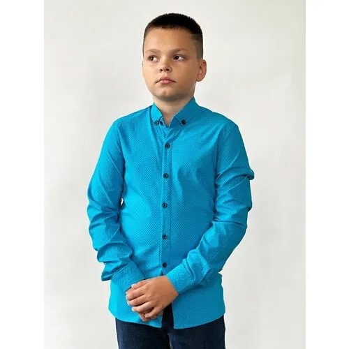 Школьная рубашка Бушон, размер 152-158, бирюзовый