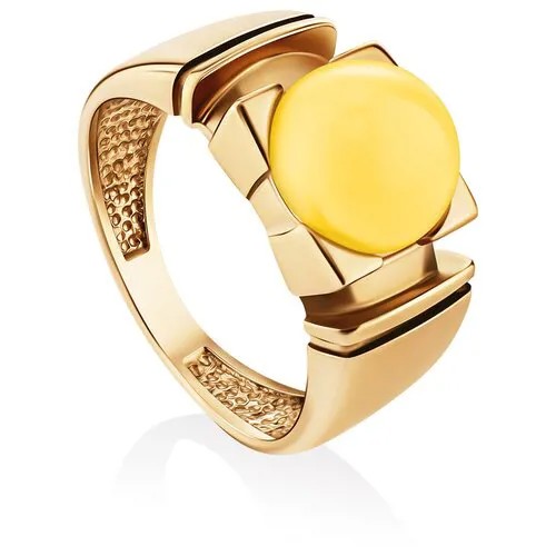Amberholl Изящное золотое кольцо со вставкой из натурального медового янтаря «Рондо»