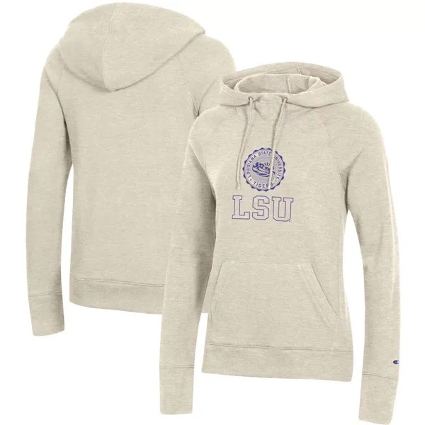 Женский пуловер с капюшоном Champion Heathered Oatmeal LSU Tigers College Seal Champion