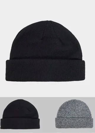 2 шапки-бини со скидкой черного и черного меланжевого цвета ASOS DESIGN-Мульти