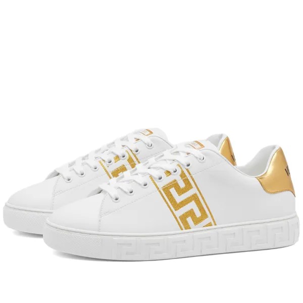 Кроссовки Versace Greek Sole Embroidered Band, цвет White & Gold