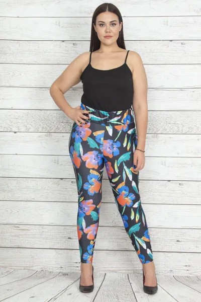 Женские леггинсы большого размера с цветным эластичным поясом и узором на талии, брюки Şans, разноцветный