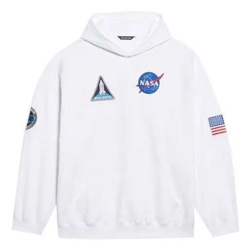 Толстовка Men's Balenciaga x NASA FW21 Crossover Logo Cotton Classic hooded Loose Long Sleeves White, белый