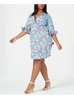 Женское синее платье-футляр до колен с короткими рукавами BETSEY JOHNSON 18W