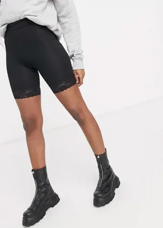 Черные шорты-леггинсы с кружевной отделкой по краю Miss Selfridge-Черный цвет