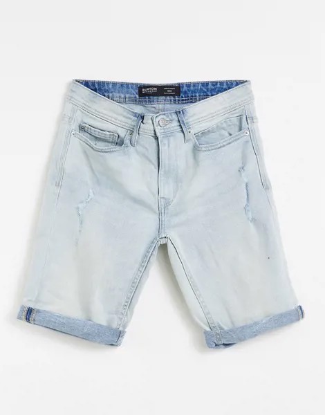Голубые джинсовые шорты скинни с разрывами и штопкой Burton-Голубой
