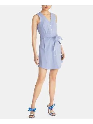 RACHEL ROY Женское синее мини-платье-футляр без рукавов в полоску с поясом и V-образным вырезом 10