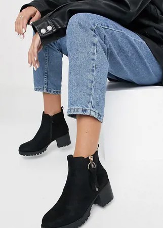 Черные ботинки для широкой стопы на каблуке с протектором Simply Be-Черный цвет
