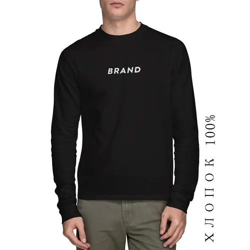Лонгслив PRINTHAN Лонгслив с принтом BRAND унисекс, черный, размер 2XL (52-54), черный