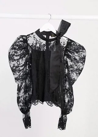 Черная прозрачная блузка премиум-класса с воротником-бантом I Saw It First-Черный