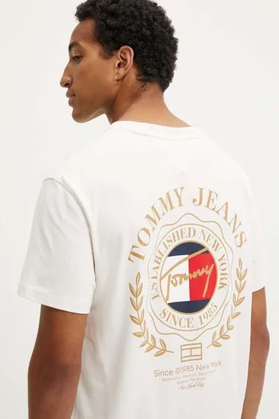 Хлопковая футболка Tommy Jeans, бежевый