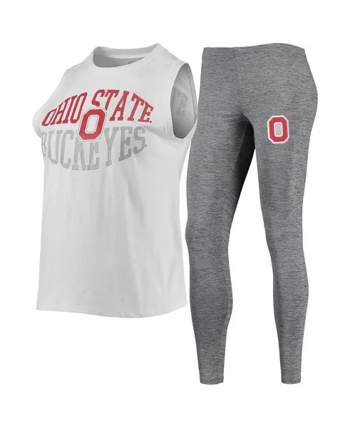 Женский темно-серый, белый комплект из майки и леггинсов Ohio State Buckeyes для сна Concepts Sport