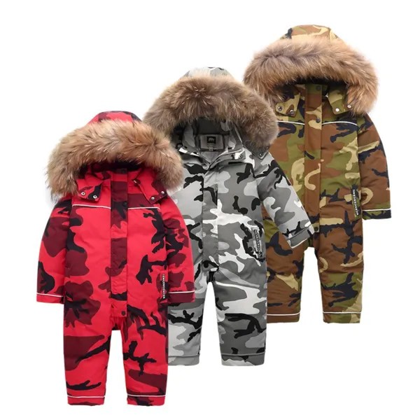 Брендовый комбинезон для русской зимы, камуфляжные пальто, до-30 градусов, детская зимняя одежда, Утепленная зимняя куртка для мальчиков, дет...