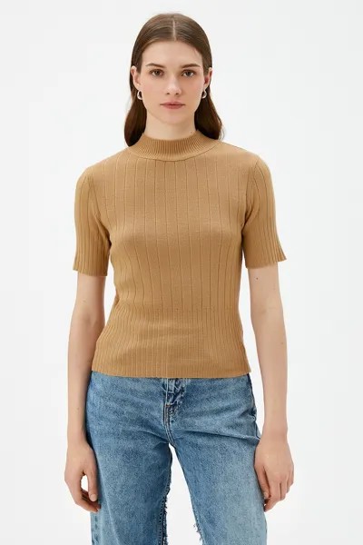 Пуловер с короткими рукавами и прорезями Koton, коричневый
