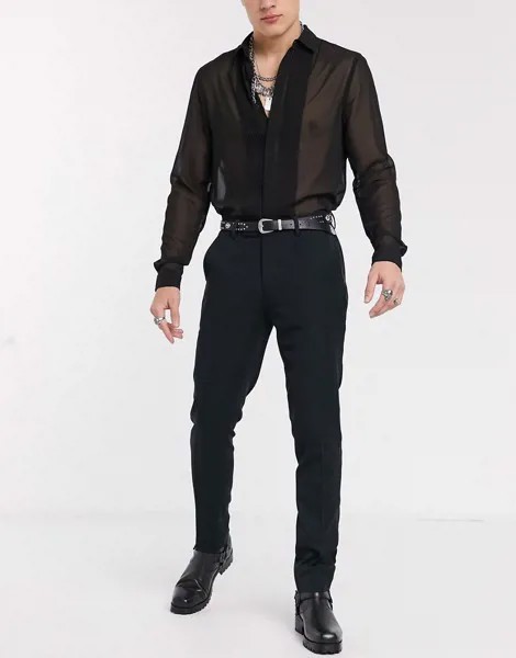 Черные плотные строгие брюки скинни под смокинг ASOS DESIGN-Черный