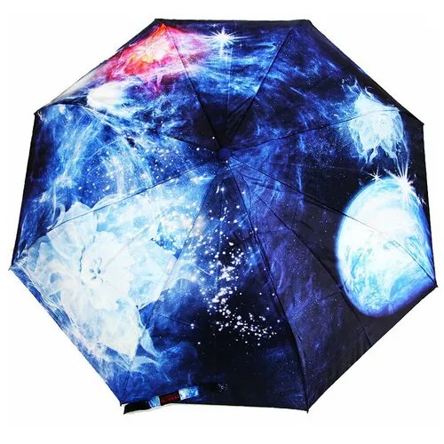 Зонт Monsoon, полуавтомат, 3 сложения, купол 102 см., 8 спиц, система «антиветер», чехол в комплекте, для женщин, голубой, синий