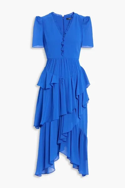 Асимметричное ярусное платье из крепа Badgley Mischka, ярко-голубой