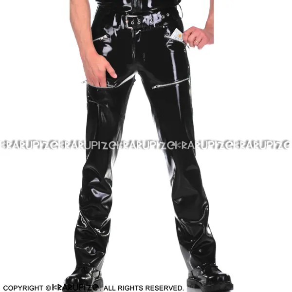 Черные сексуальные латексные брюки с молнией спереди, маленькие карманы на молнии, резиновые брюки, нижняя часть