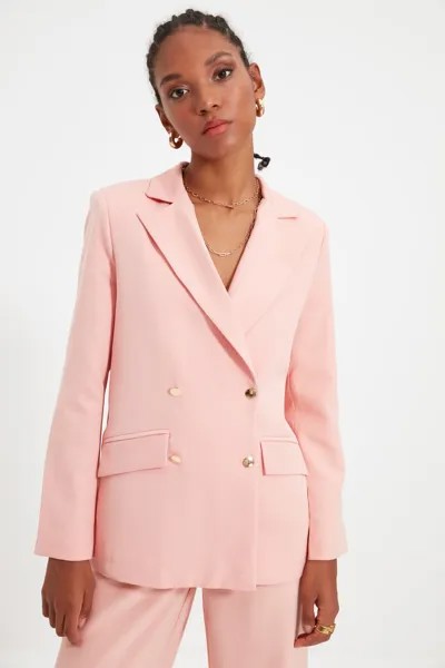Розовый тканый пиджак на пуговицах Trendyol