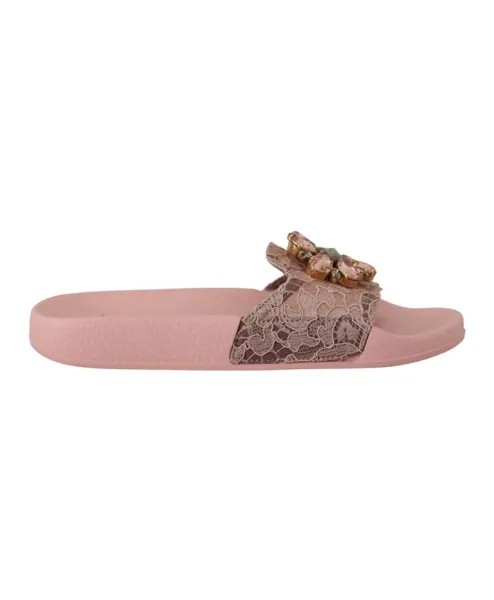 Шлепанцы из кружева и кристаллов Dolce & Gabbana, розовый