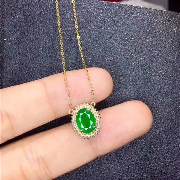 Изумрудный драгоценный камень кулон из натурального Изумрудного ожерелья однотонные S925 стерлингового серебра для женщин Цвет драгоценног...