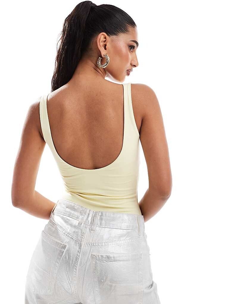 Лимонное двухслойное хлопковое боди с круглым вырезом ASOS DESIGN