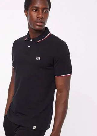 Черное поло из пике с окантовкой и логотипом Pretty Green-Черный