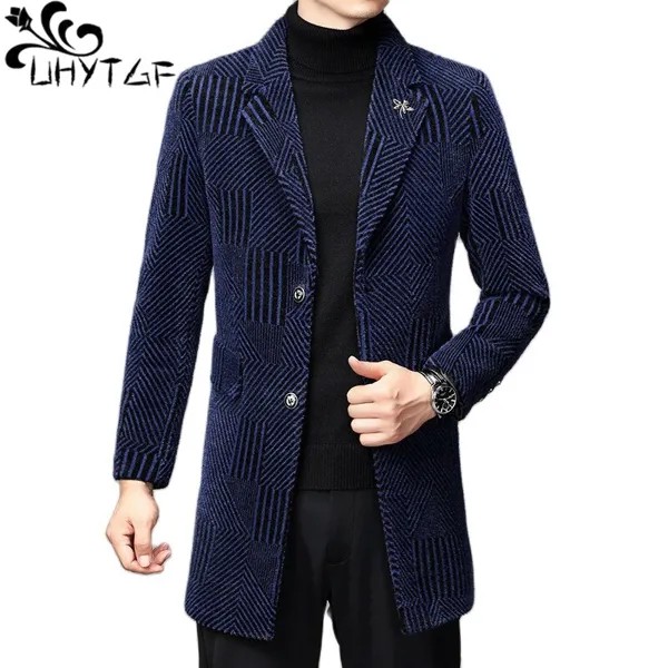 Модные Молодежные зимние куртки UHYTGF для мужчин, Высококачественная золотистая соболиная бархатная ветровка в деловом стиле, повседневная одежда 233