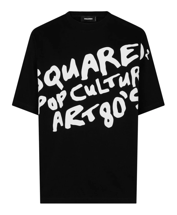Хлопковая футболка S с печатной надписью Dsquared2, черный