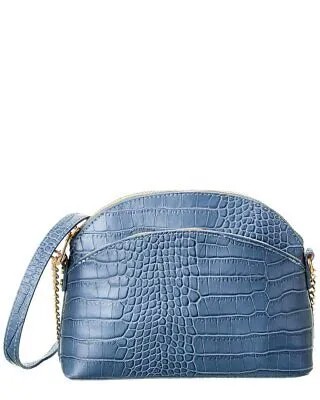Женская сумка через плечо из итальянской кожи с тиснением под крокодила, синяя