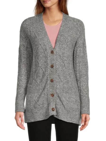 Кардиган косой вязки из смесовой шерсти Minnie Rose, цвет Light Heather