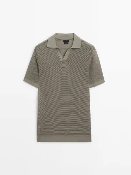 Рубашка поло фактурного трикотажа с короткими рукавами Massimo Dutti, серый