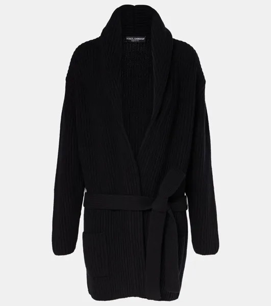 Шерстяной кардиган ребристого плетения Dolce&Gabbana, цвет nero/canna fucile