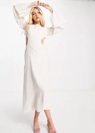 Атласное платье миди кремового цвета с вырезом со шнуровкой на спине Skylar Rose-Белый