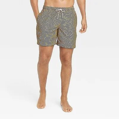 Мужские шорты для плавания 7 дюймов с геометрическим принтом — Goodfellow - Co Gold S