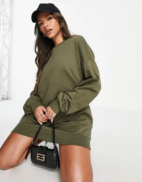 Платье-свитшот мини в стиле oversized цвета хаки ASOS DESIGN-Зеленый цвет