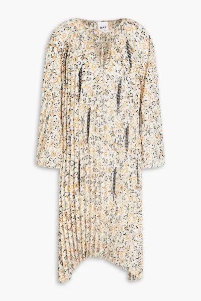 Платье Jenna из крепдешина со складками и цветочным принтом Day Birger Et Mikkelsen, цвет Off-white