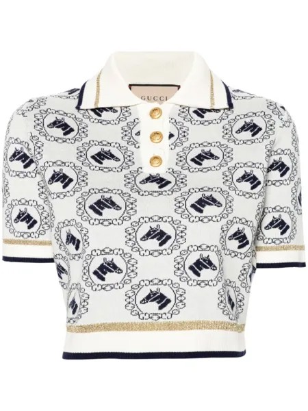 Жаккардовая рубашка поло Equestrian Gucci, бежевый