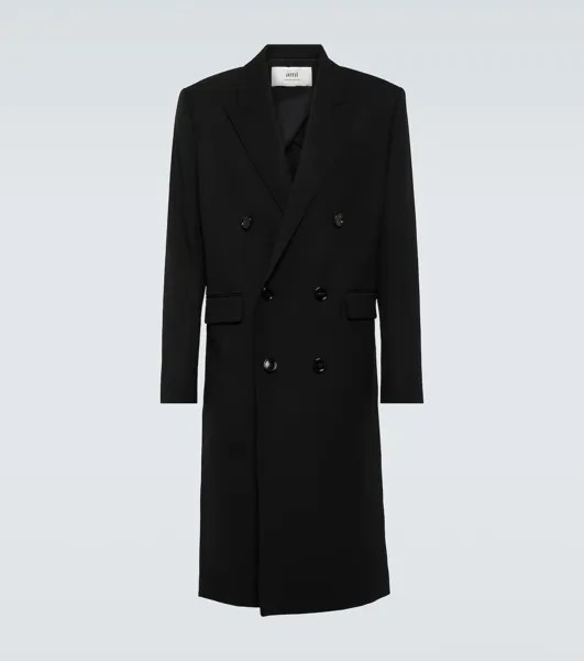Двубортное шерстяное пальто Ami Paris, черный