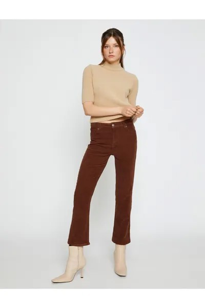Испанские укороченные бархатные брюки узкого кроя Koton, коричневый