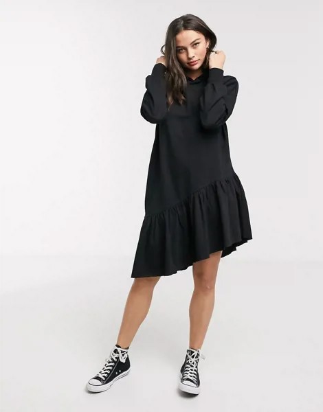 Черное платье-худи с асимметричным подолом ASOS DESIGN-Черный