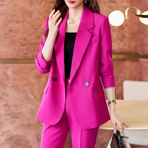Высококачественные тканевые весенние официальные женские деловые костюмы с брюками и курткой пальто профессиональные брючные костюмы брюки в офисном стиле