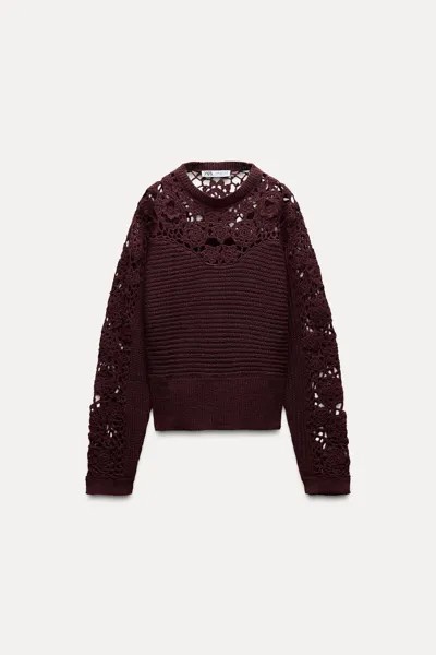 Вязаный свитер крючком ZARA, бордовый